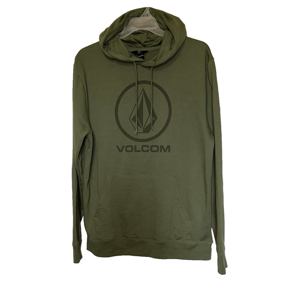 Volcom Hoodie Green Sweatshirt Mens XL Pullover Fleece Logo Graphic Front Pocket